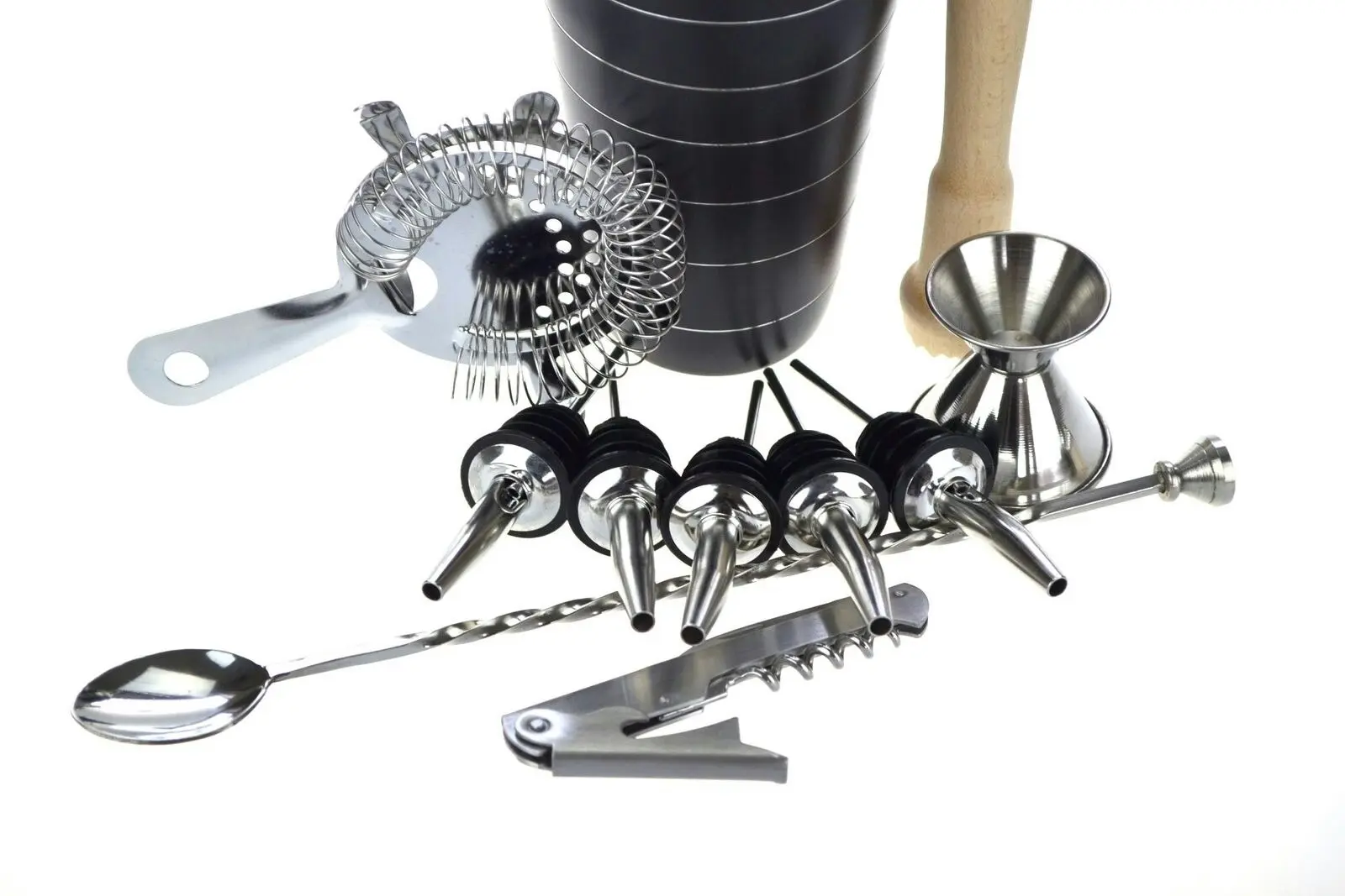 10 Piece Black Cocktail Shaker Set With Waiters Friend