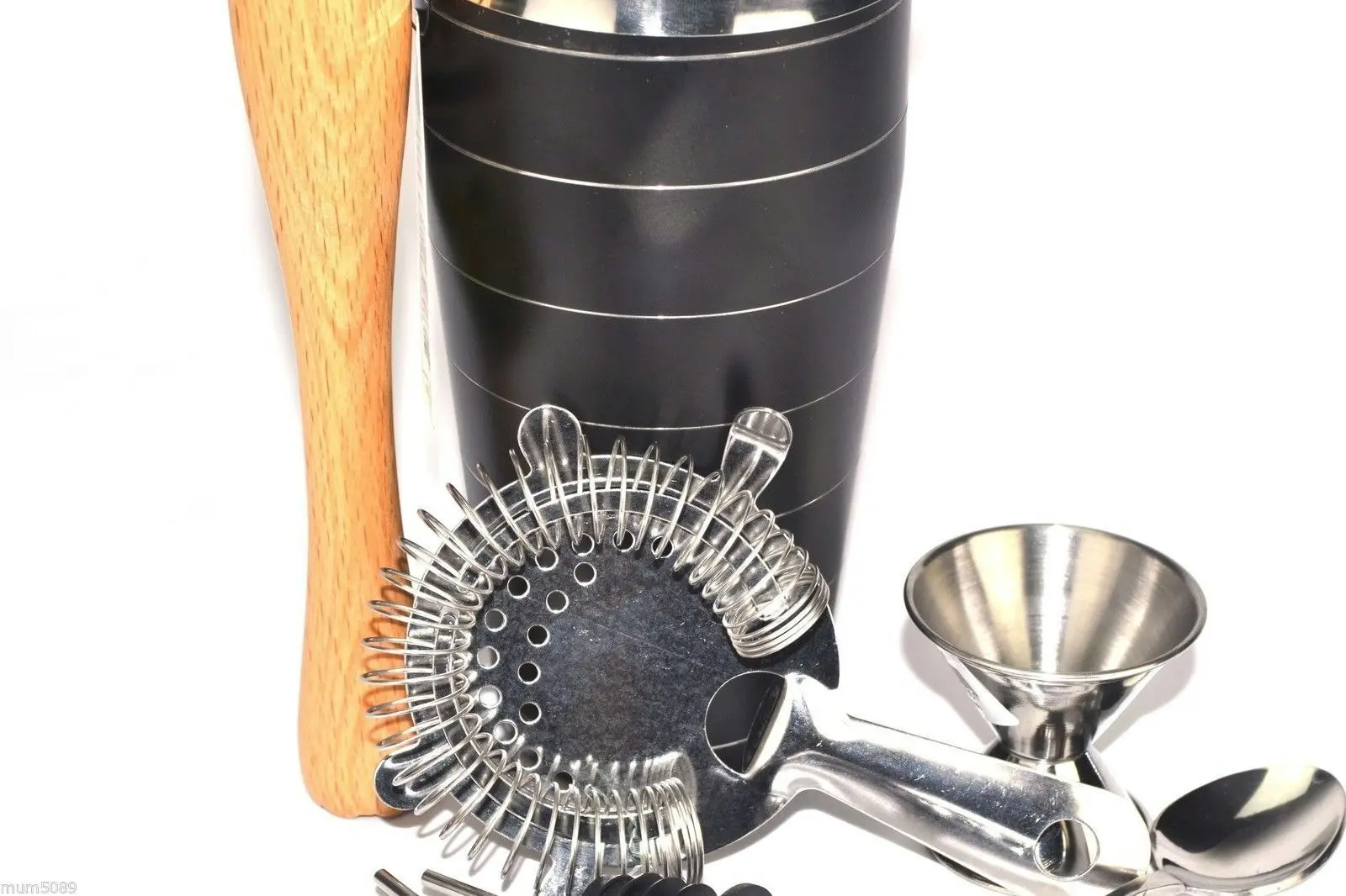 10 Piece Black Cocktail Shaker Set With Waiters Friend