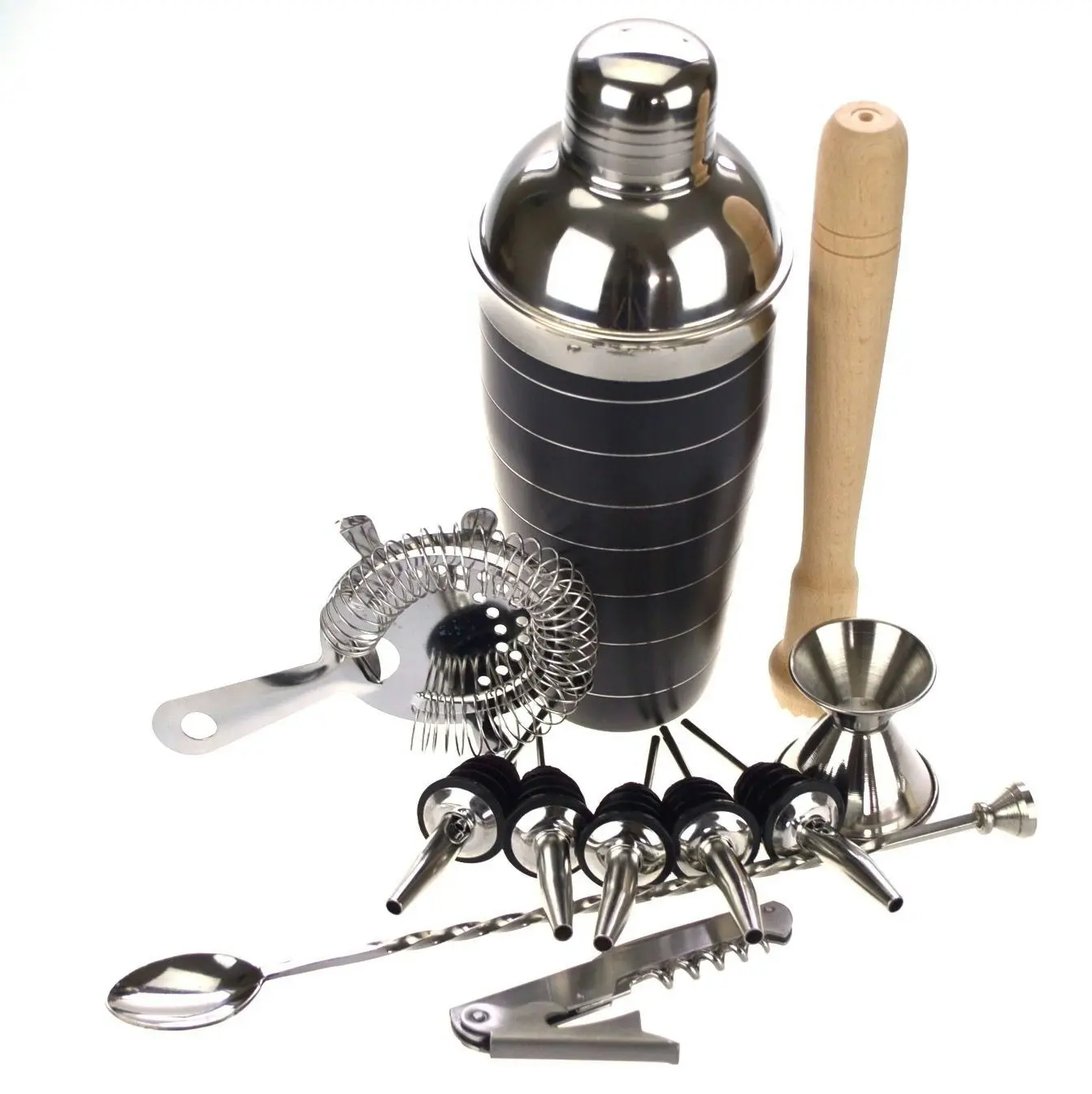 10 Piece Black Cocktail Shaker Set With Waiters Friend