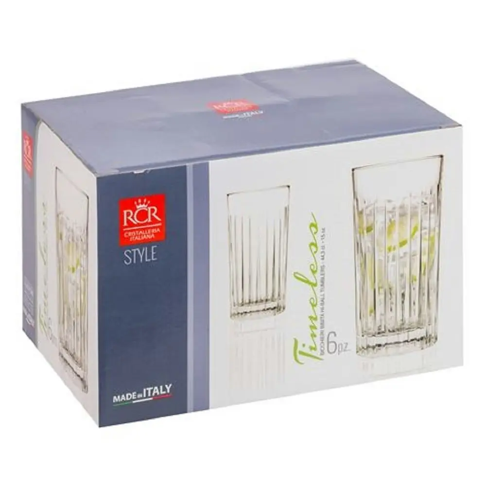 RCR TIMELESS HIGHBALL TUMBLER GLASSES 443ml - SET OF 6