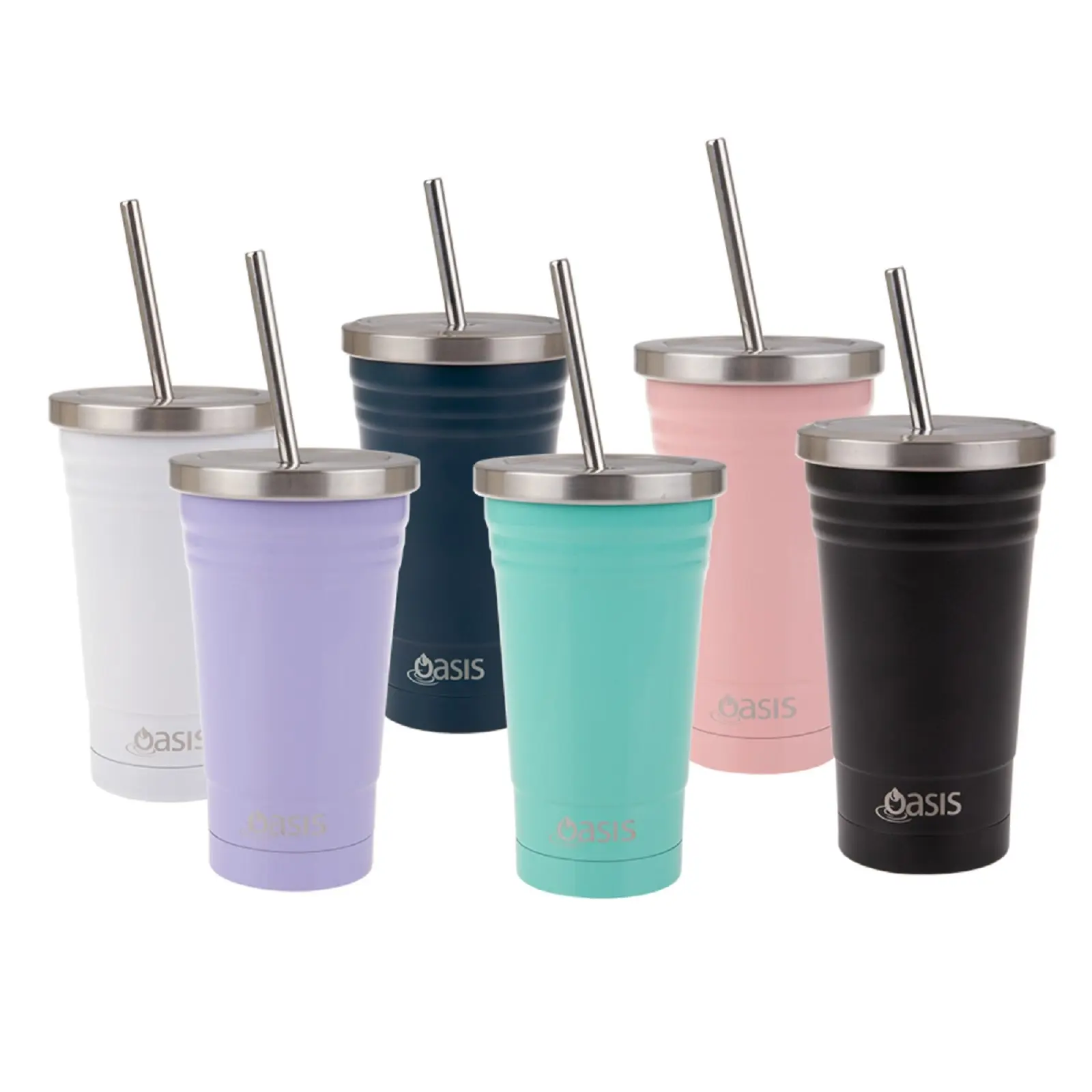 Oasis 500ml STAINLESS STEEL SMOOTHIE TUMBLER WITH STRAW