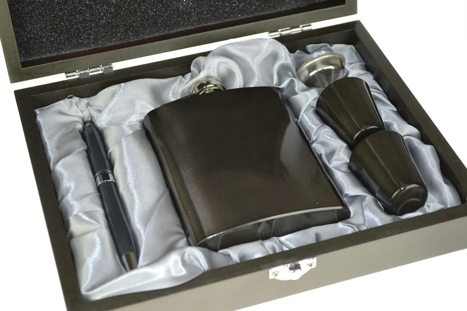 Vidori Hip Flask Gift Boxed Set   Stainless Steel   Gun Metal Grey