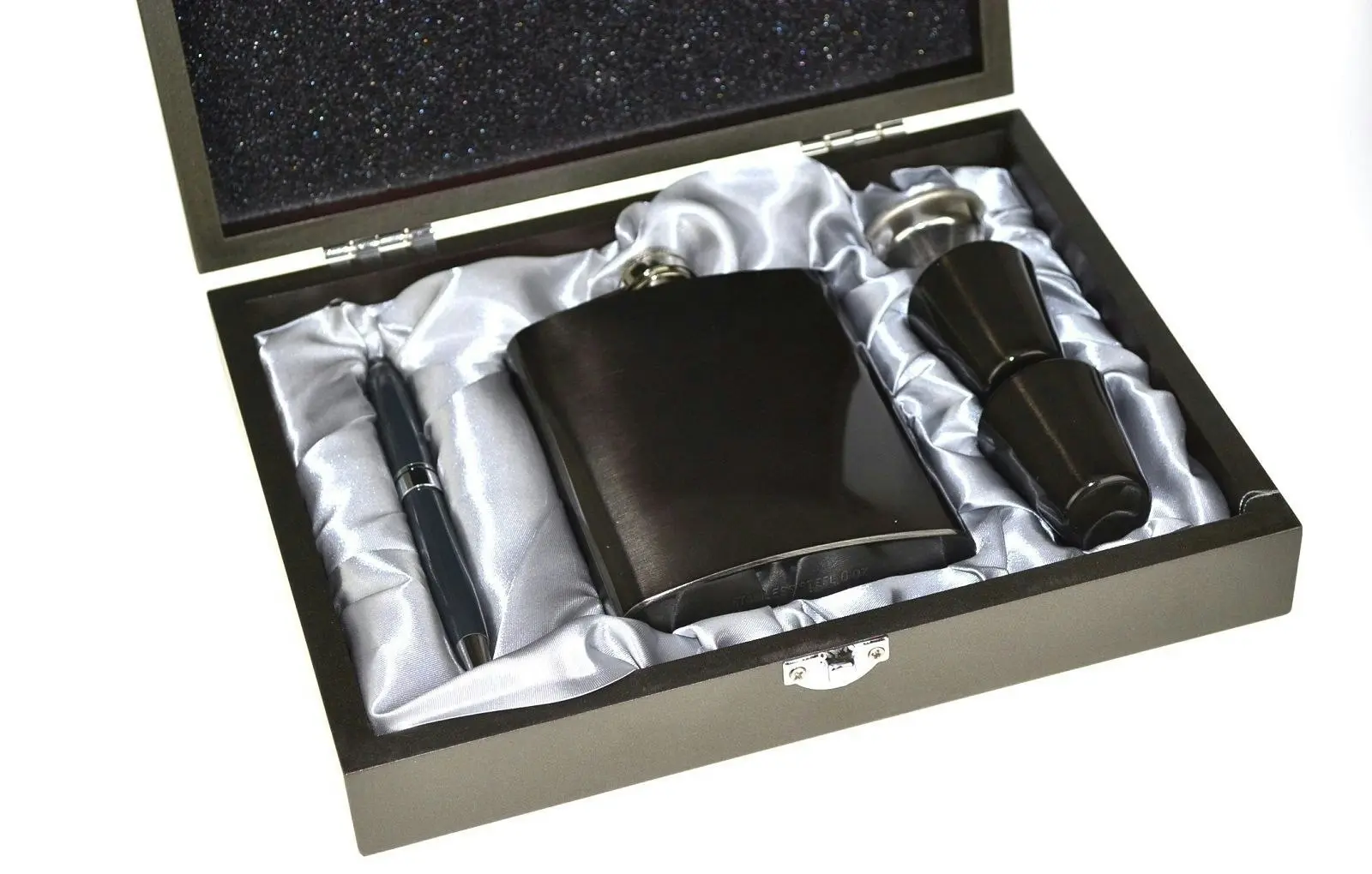 Vidori Hip Flask Gift Boxed Set   Stainless Steel   Gun Metal Grey