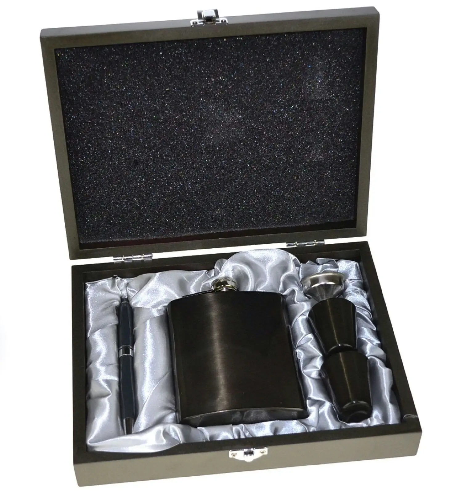 Vidori Hip Flask Gift Boxed Set   Stainless Steel   Gun Metal Grey