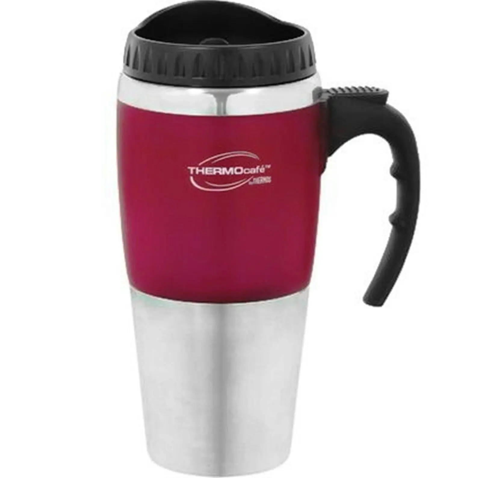 Thermos THERMOCAFE 450ml TRAVEL MUG WITH HANDLE - RED BLUE OR BLACK