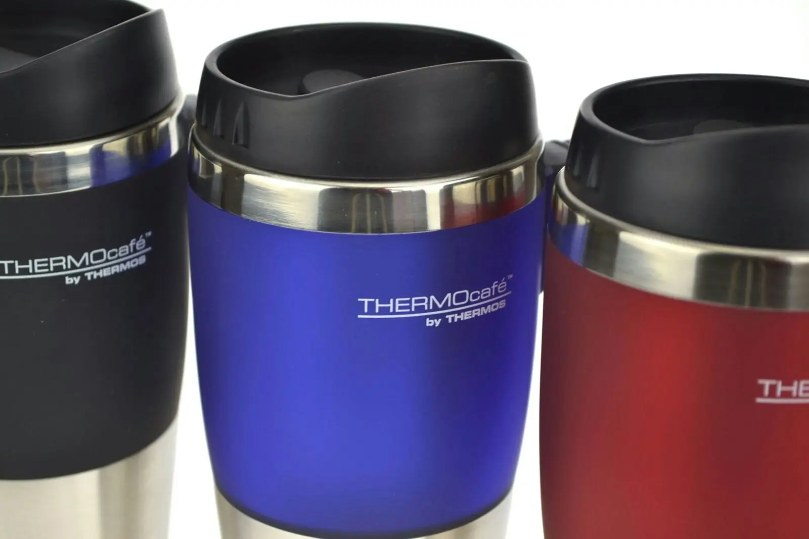 Thermos THERMOCAFE 450ml TRAVEL MUG WITH HANDLE - RED BLUE OR BLACK