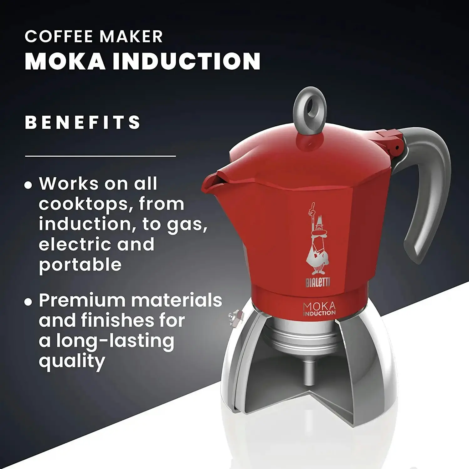 Bialetti Moka 6 Cup Induction Espresso Maker   Red