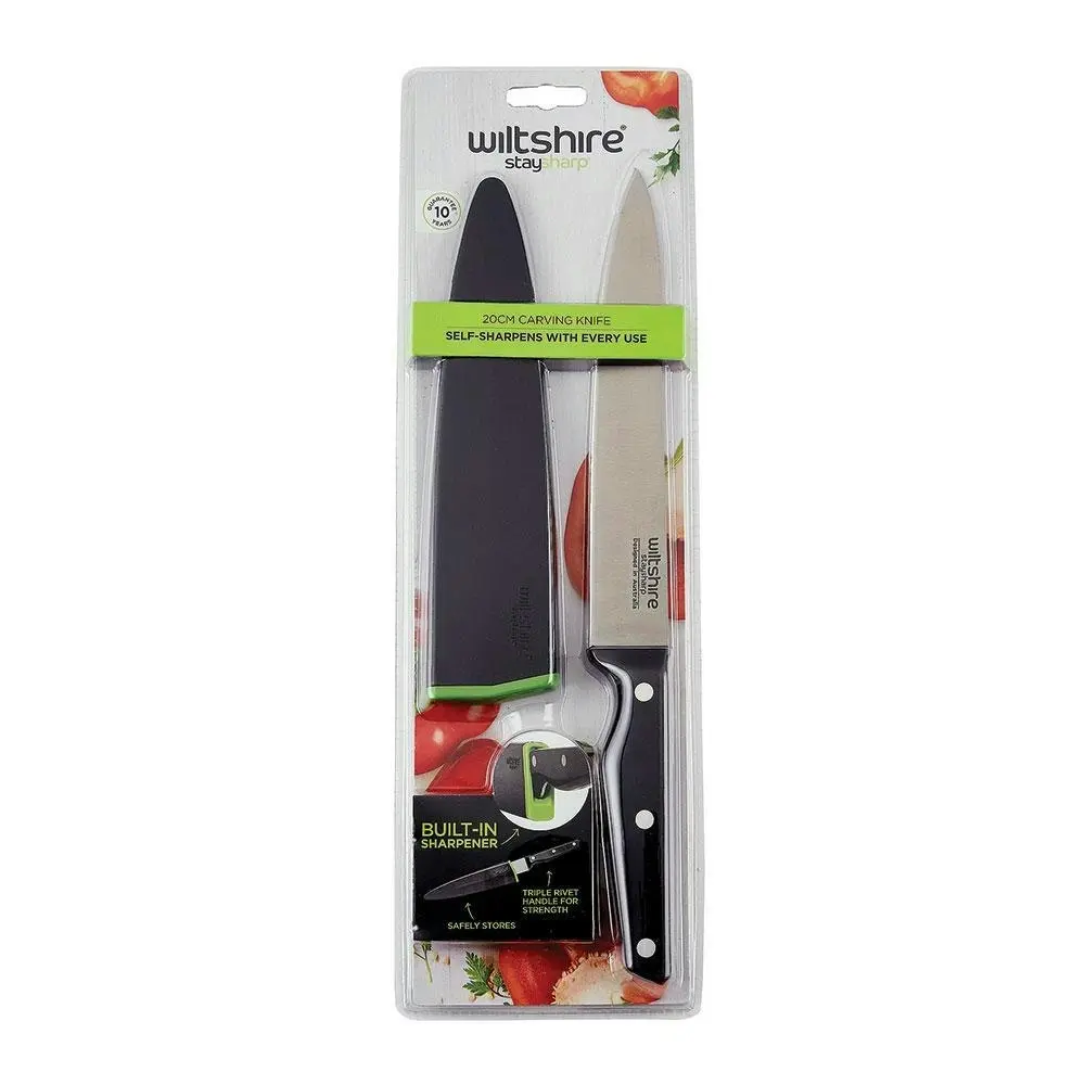 Wiltshire STAYSHARP NEW LOOK 20cm TRIPLE RIVET CARVING KNIFE WITH SHARPENER