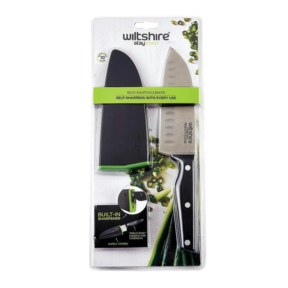 Wiltshire STAYSHARP NEW LOOK 15cm TRIPLE RIVET SANTOKU KNIFE WITH SHARPENER