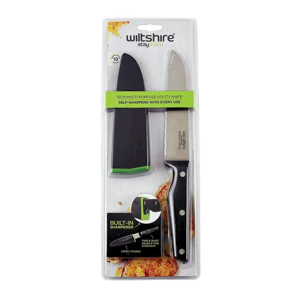 Wiltshire STAYSHARP NEW LOOK 15cm TRIPLE RIVET MULTI PURPOSE UTILITY KNIFE WITH SHARPENER