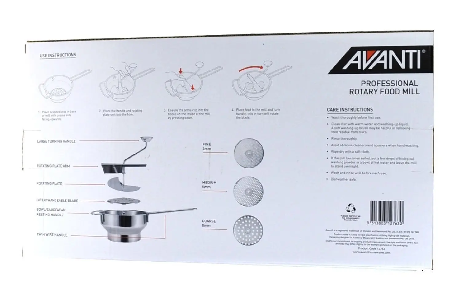 Avanti Professional Rotary Food Mill With 3 Blades