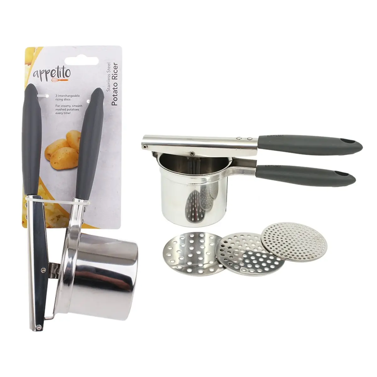 Appetito Stainless Steel Potato Ricer W/3 Discs