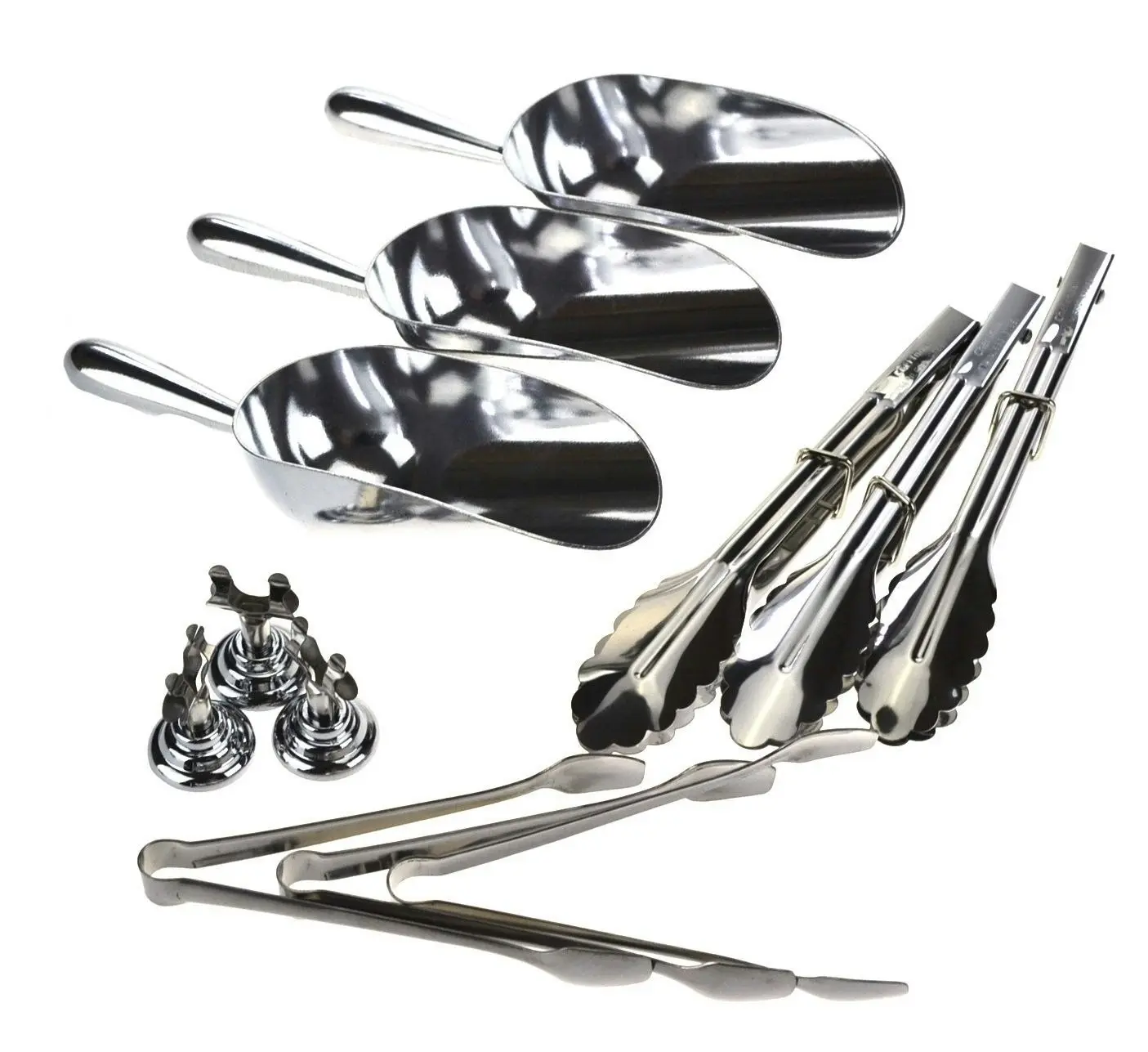 12 PIECE CANDY BAR PACK - 3 Scoops, Tongs, Sugar Tongs and 3 Harp Holders