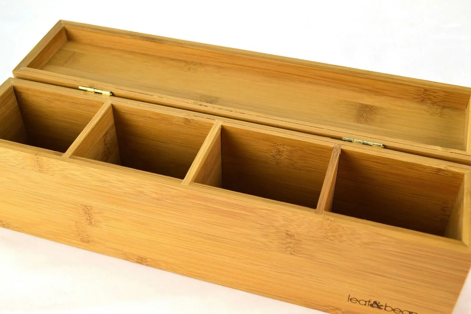 Leaf and Bean Bamboo Tea Box With 4 Compartments