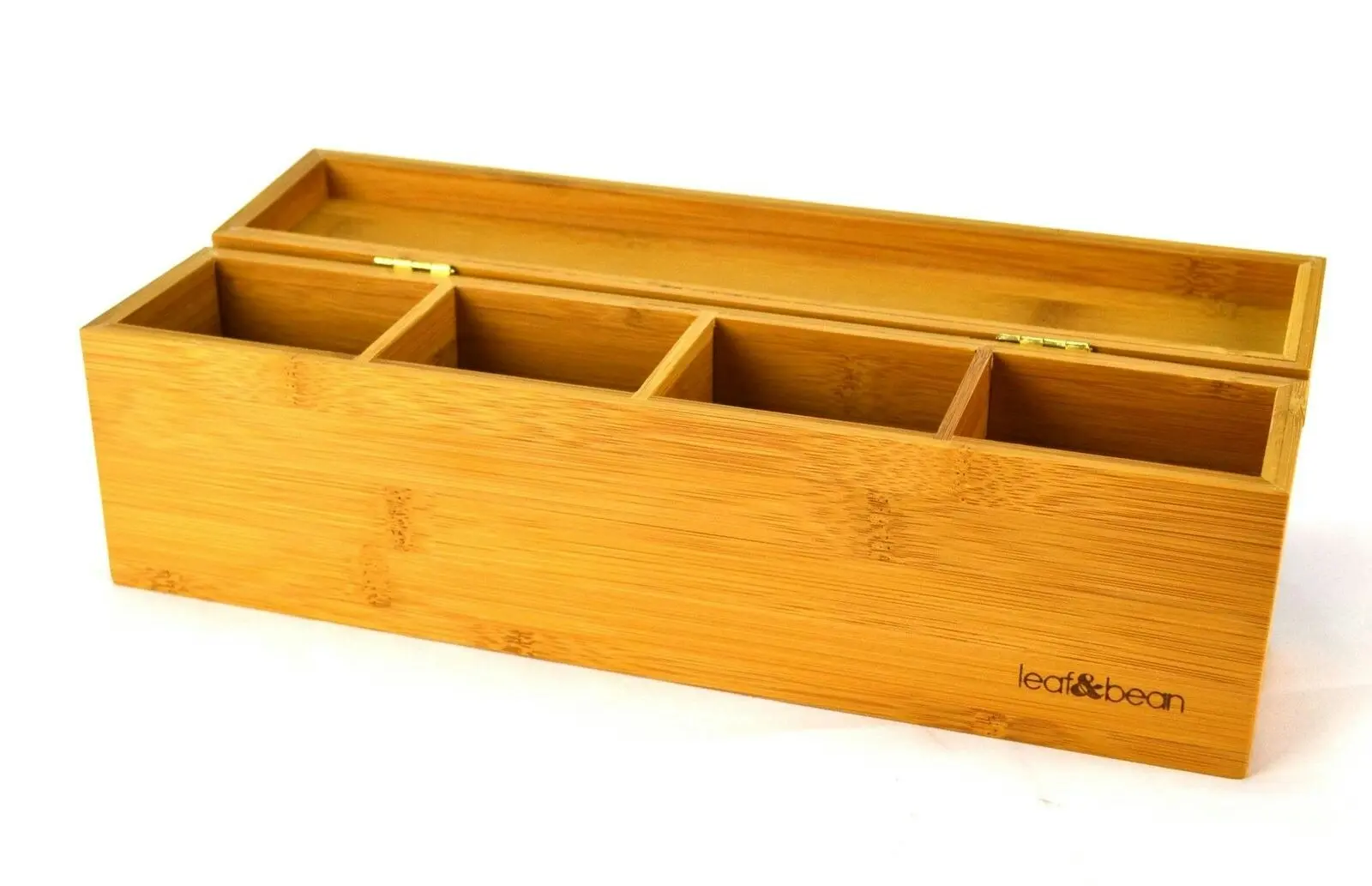 Leaf and Bean Bamboo Tea Box With 4 Compartments