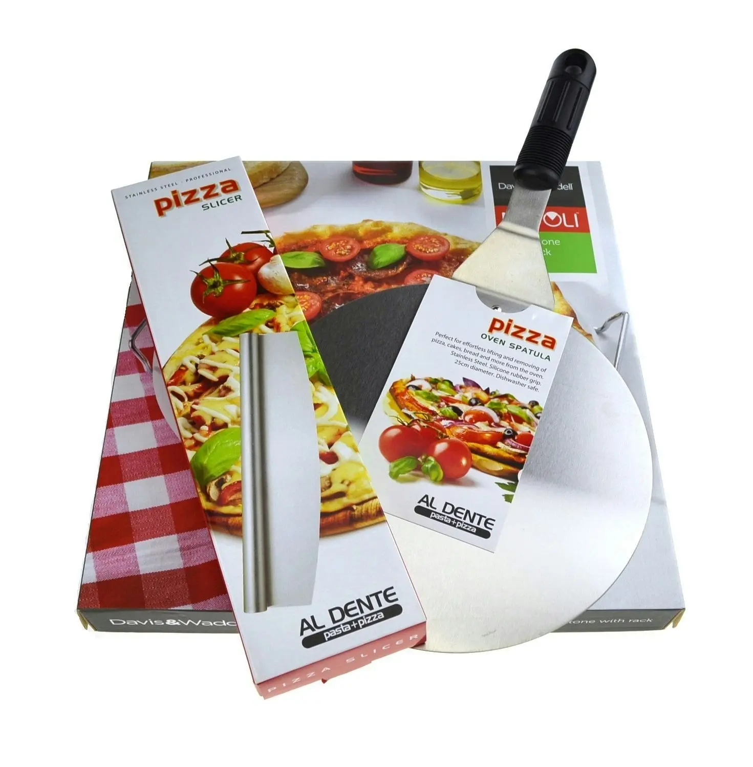 APPETITO 33cm PIZZA STONE + SERVING RACK + LIFTER + ROCKING CUTTER