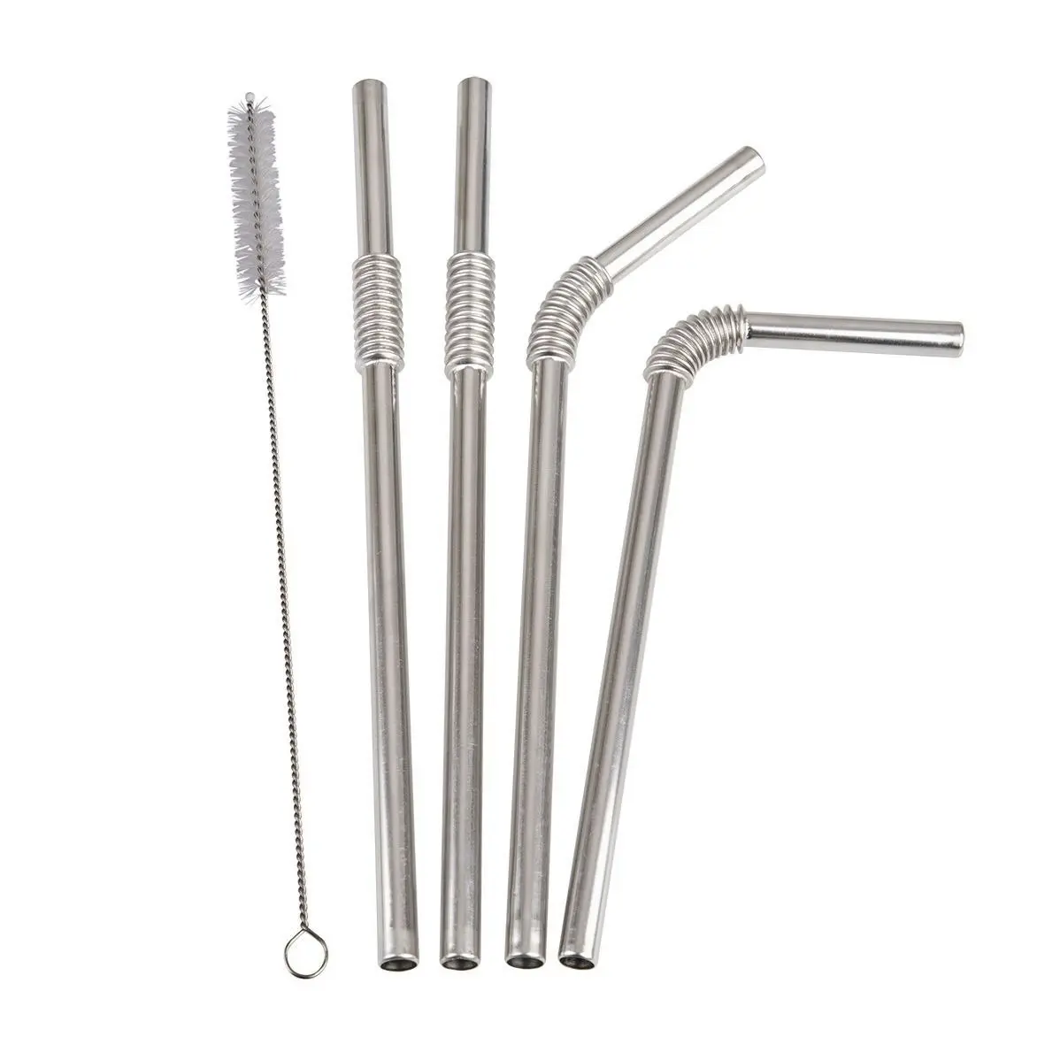 Turtleneck Stainless Steel Bendable Straw Set 4 With Cleaning Brush