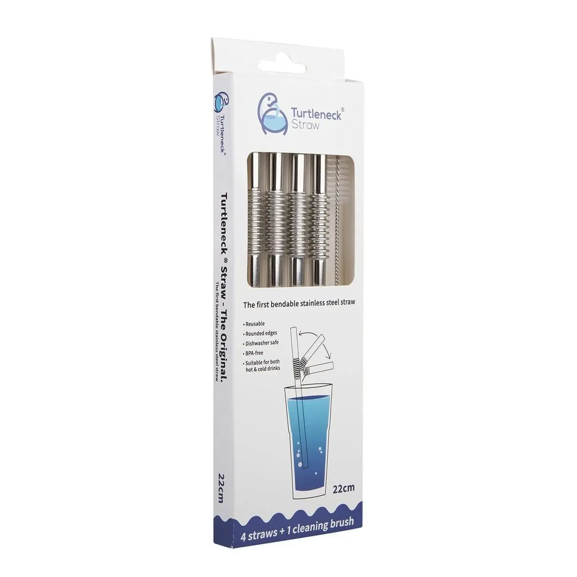 Turtleneck Stainless Steel Bendable Straw Set 4 With Cleaning Brush