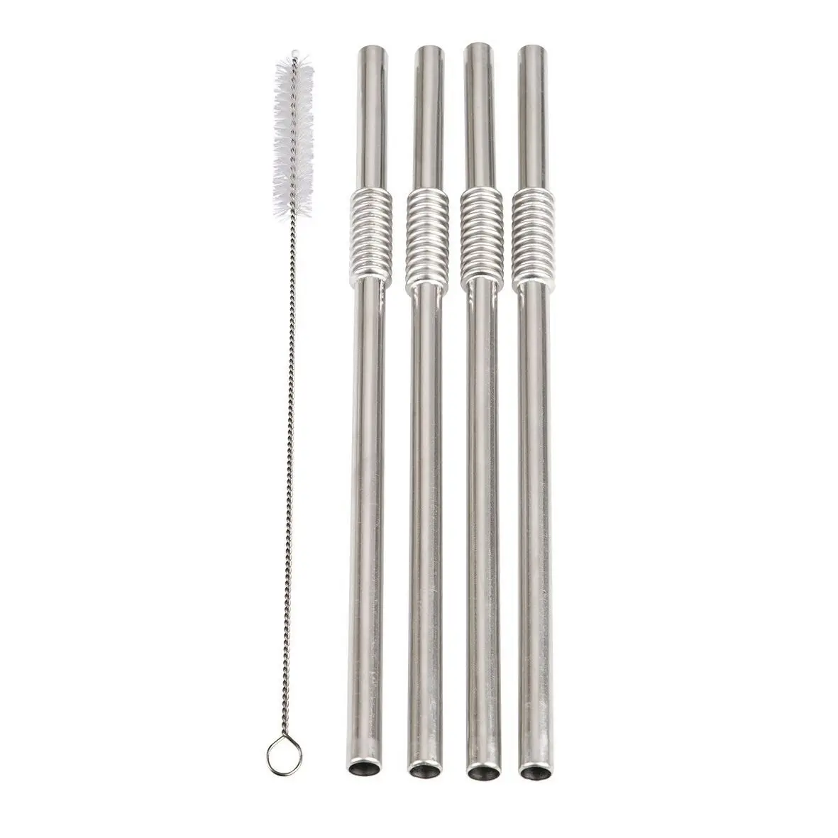 Turtleneck Stainless Steel Bendable Straw Set 4 With Cleaning Brush