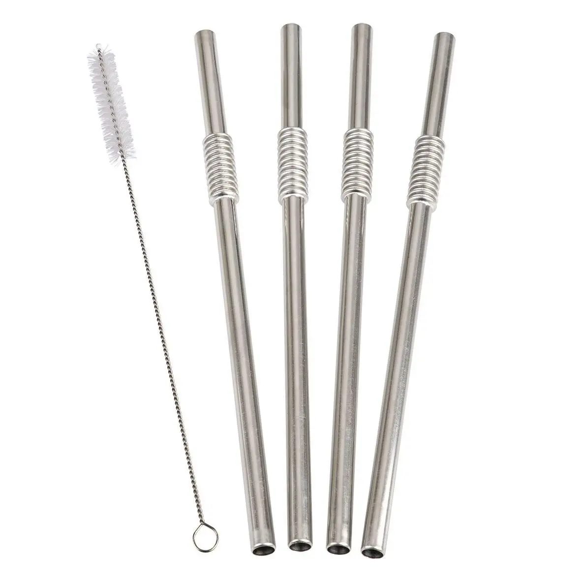 Turtleneck Stainless Steel Bendable Straw Set 4 With Cleaning Brush