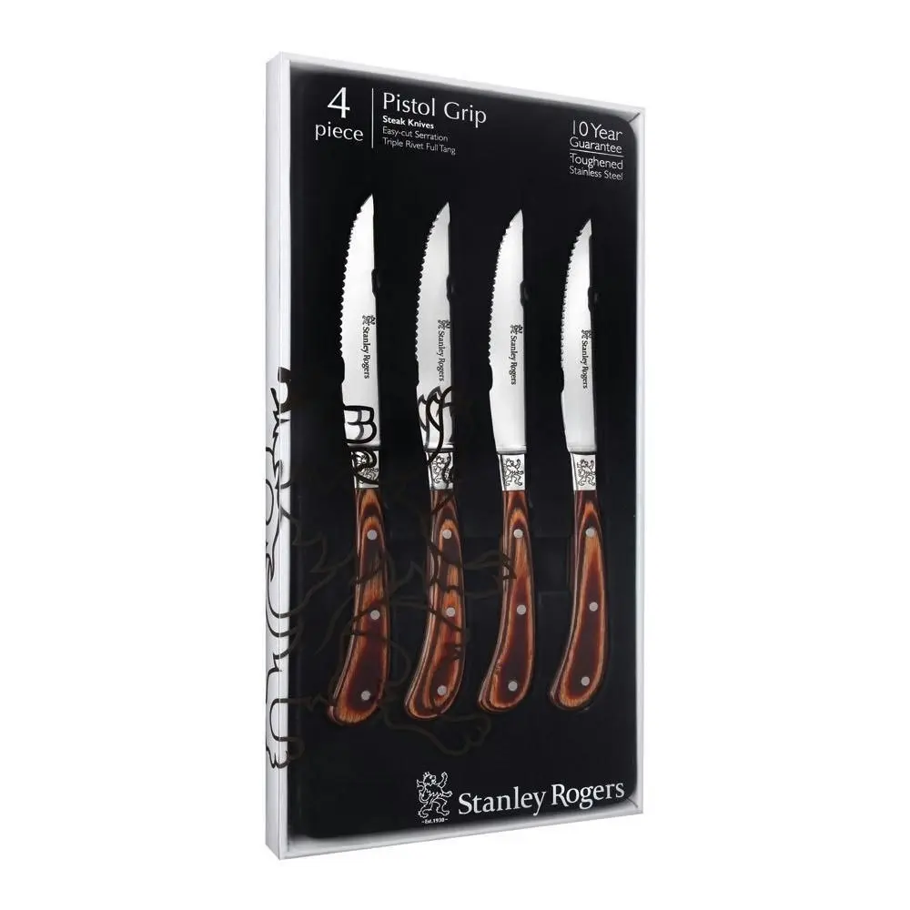 Stanley Rogers 4 Piece Pistol Grip Steak Knives   Woodlands Brown