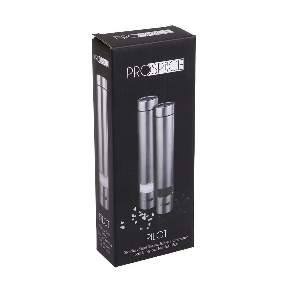 Prospice PILOT STAINLESS STEEL BATTERY OPERATED SALT & PEPPER MILL SET 18cm