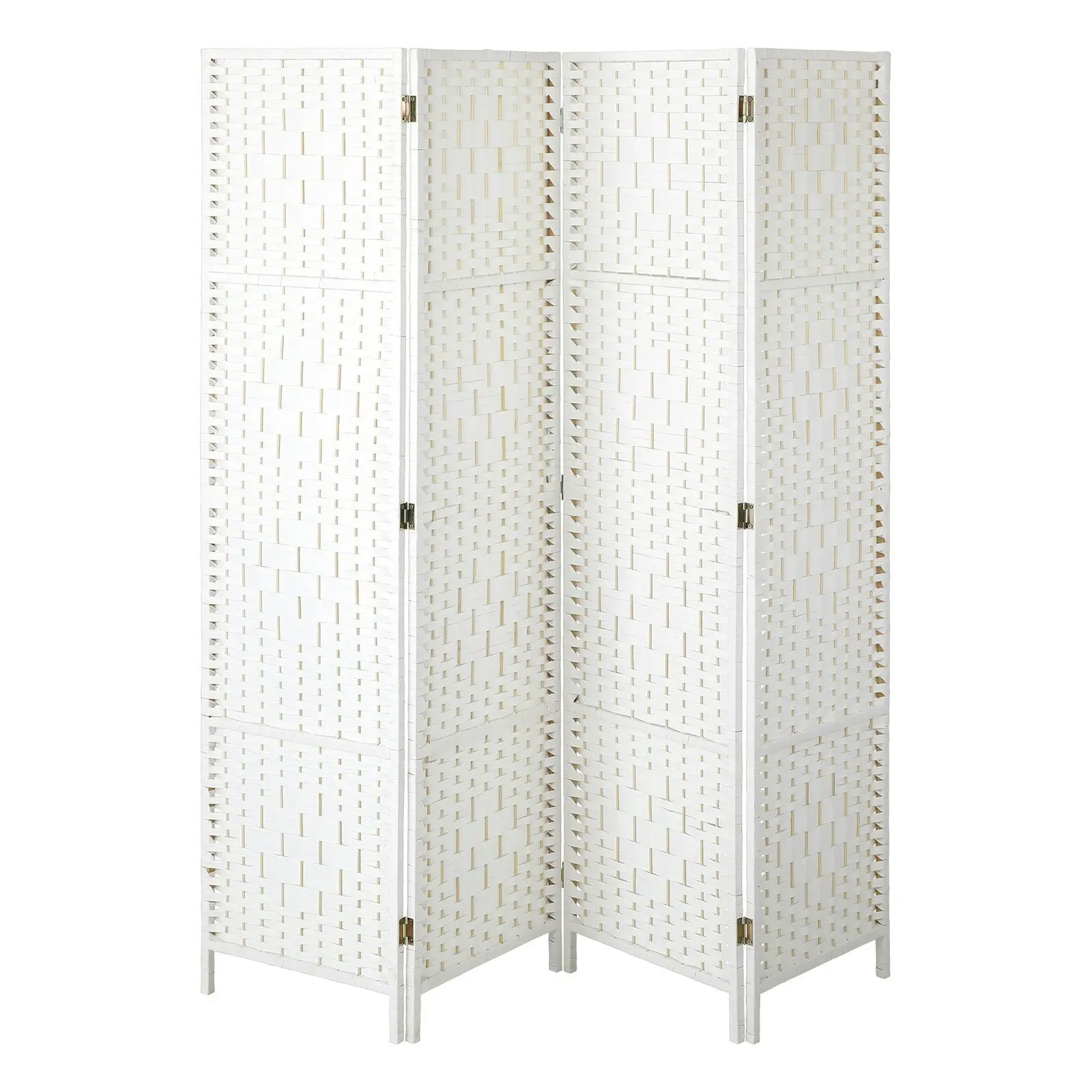 Oikiture 4 Panel Room Divider Screen Privacy Dividers Woven Wood Folding White