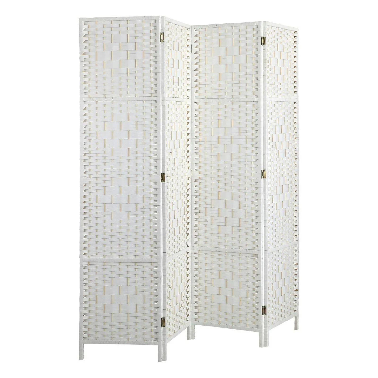 Oikiture 4 Panel Room Divider Screen Privacy Dividers Woven Wood Folding White