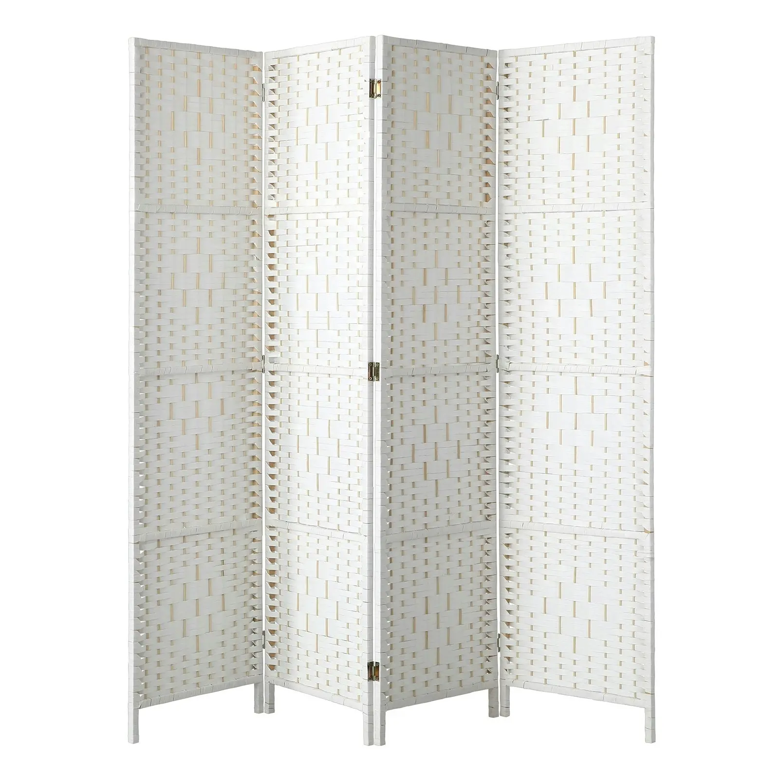 Oikiture 4 Panel Room Divider Screen Privacy Dividers Woven Wood Folding White