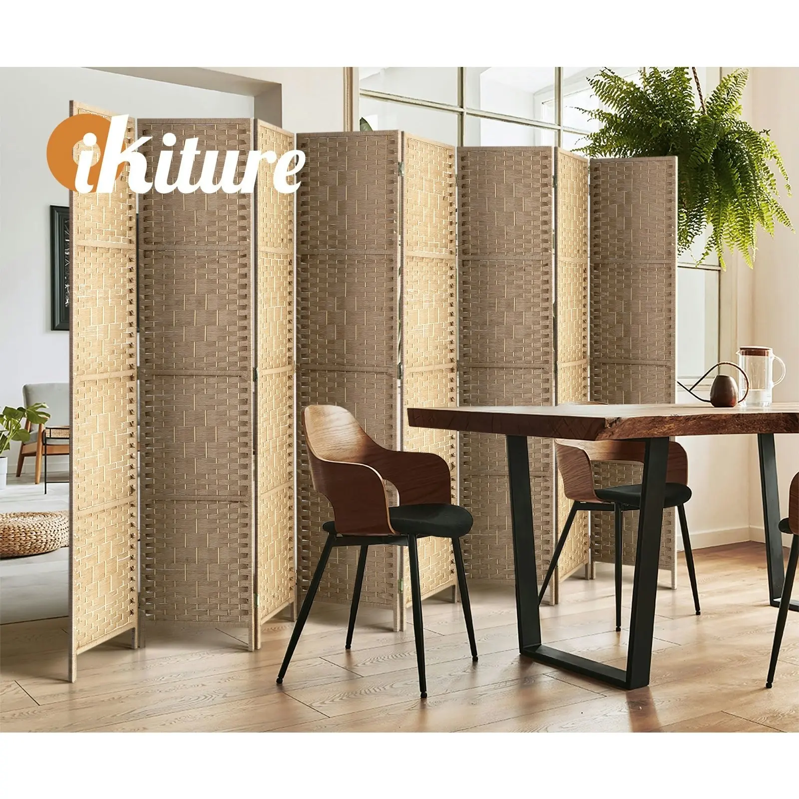 Oikiture 8 Panel Room Divider Privacy Screen Dividers Woven Wood Fold Stand