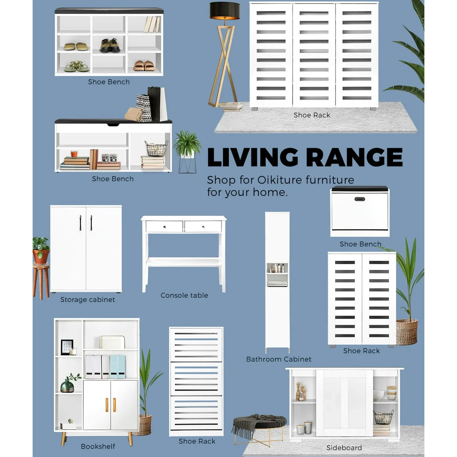 Oikiture Bathroom Cabinet Storage Sideboard Freestanding Cupboard Organiser