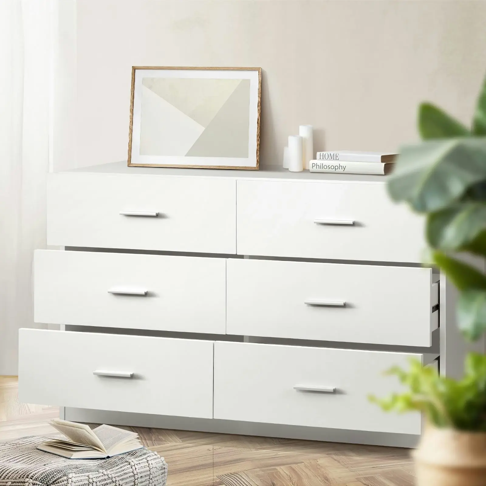 Oikiture 6 Chest of Drawers Tallboy Dresser Table Lowboy Storage Cabinet White