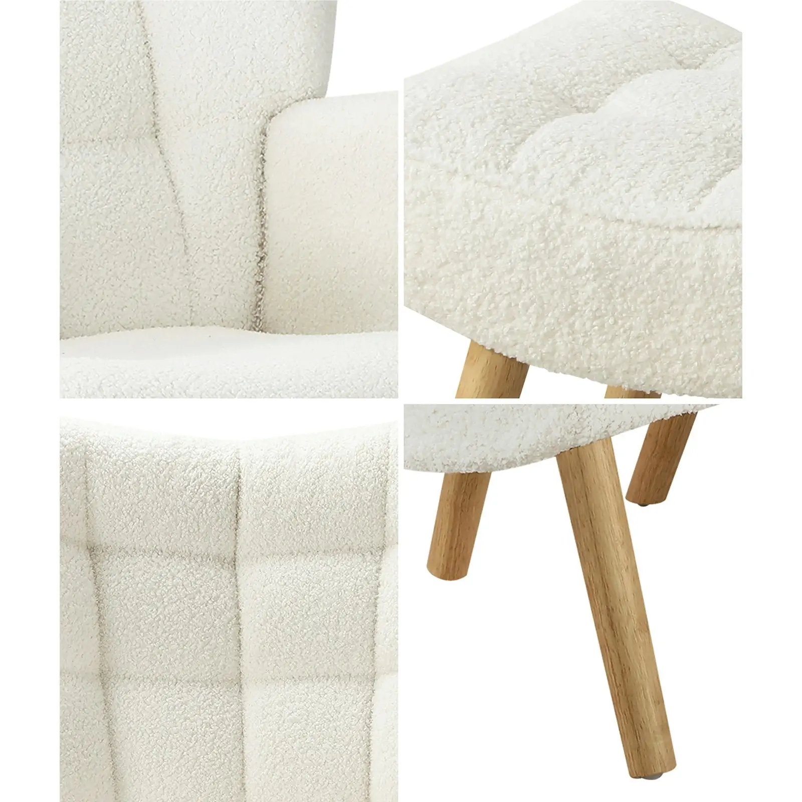 Oikiture Armchair Lounge Chair Ottoman Accent Armchairs Sherpa Sofa Chairs White