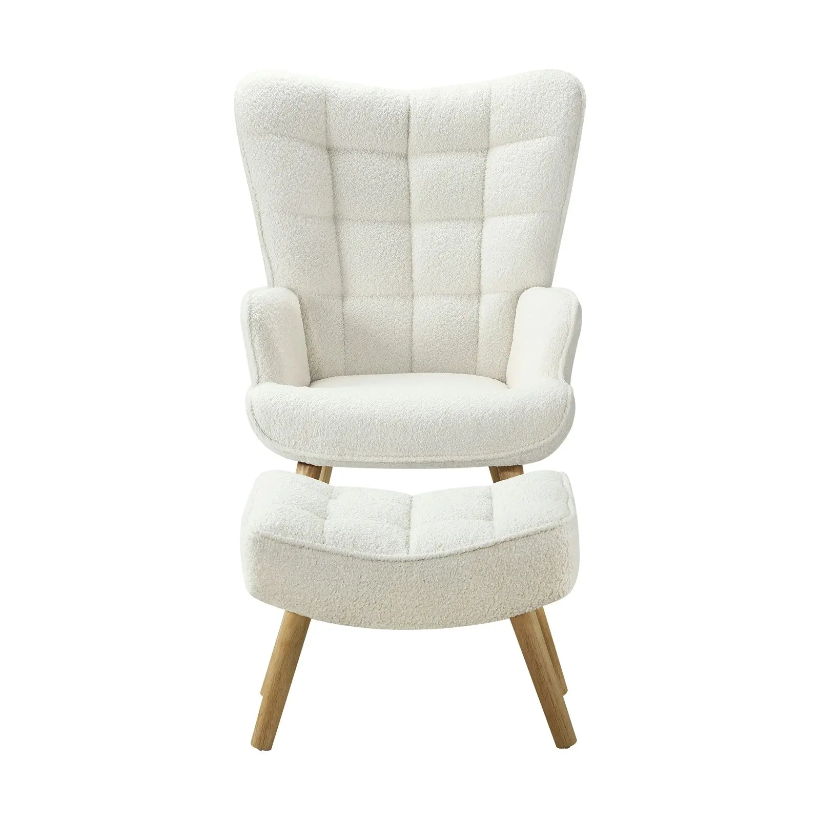 Oikiture Armchair Lounge Chair Ottoman Accent Armchairs Sherpa Sofa Chairs White