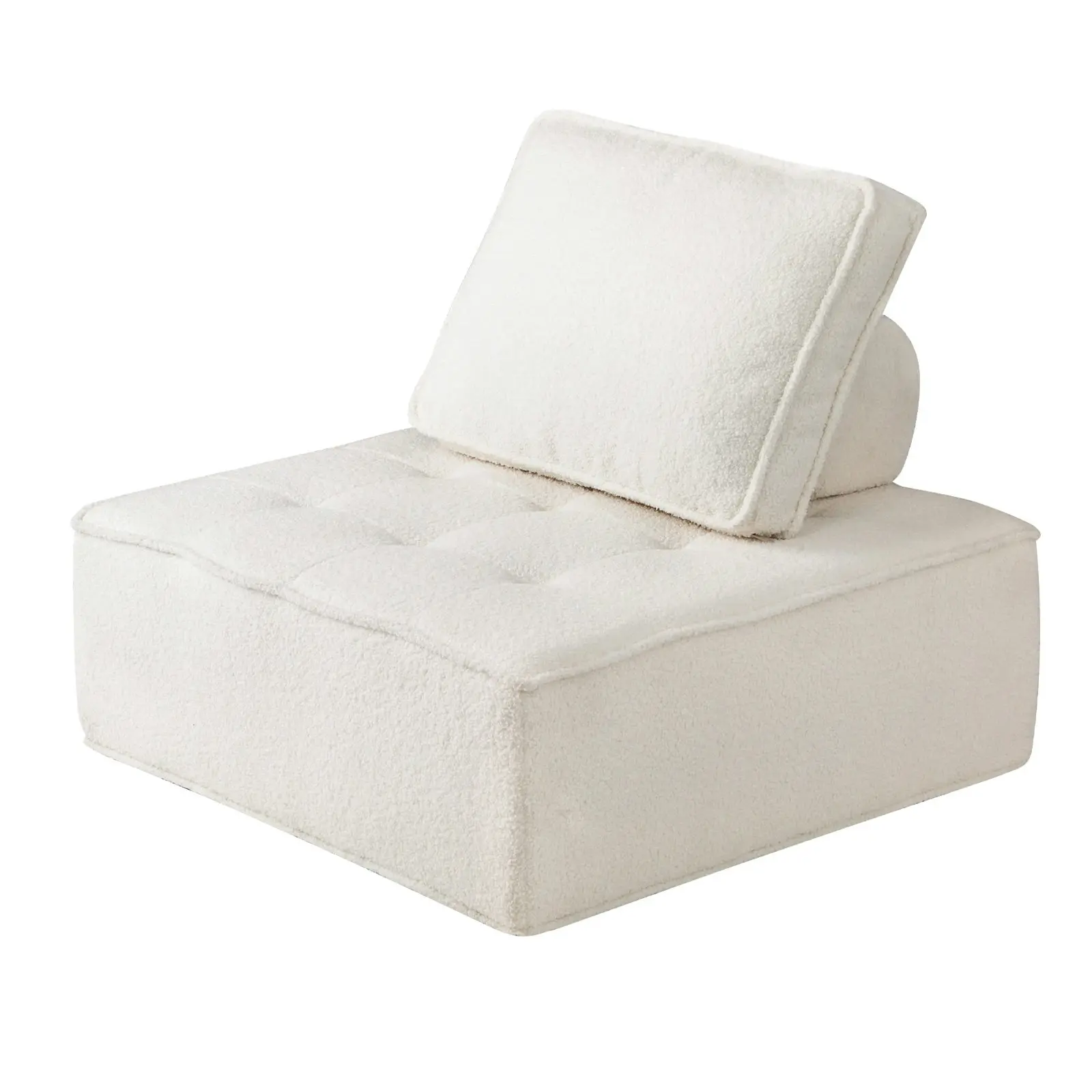 Oikiture Modular Sofa Lounge Chair Armless Adjustable Back Cushion Sherpa White