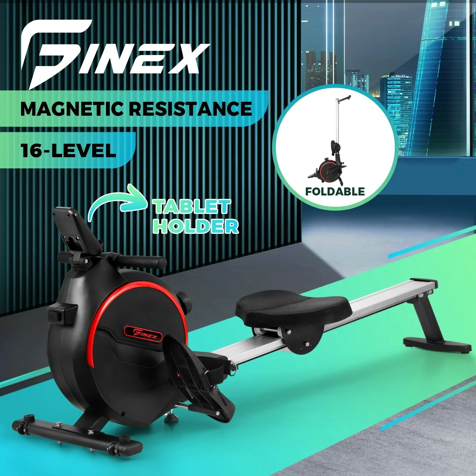 Finex Rowing Machine Rower Magnetic Resistance Fitness Home Gym Cardio 16-Level