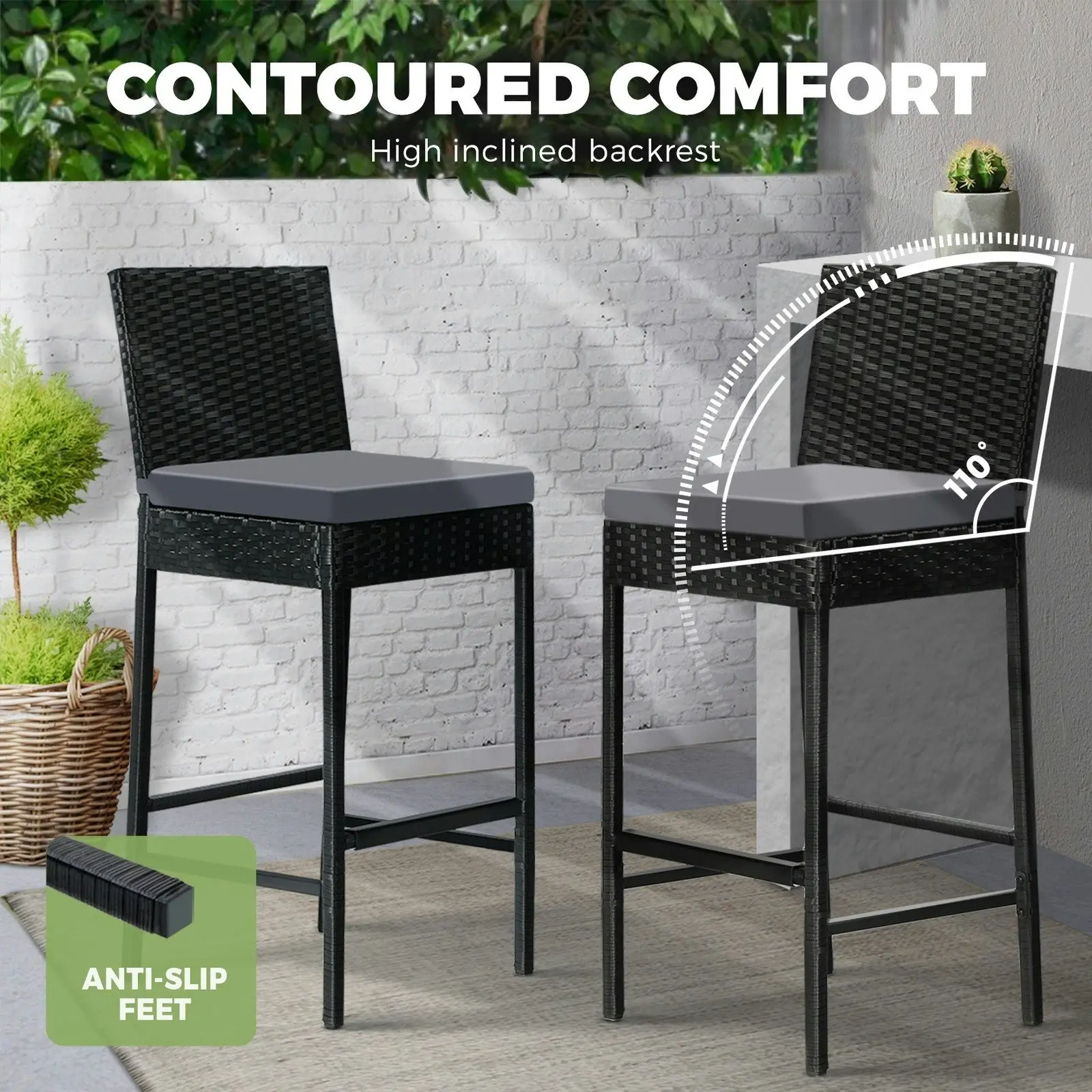 Livsip Garden Bar Stools Rattan Dinning Chairs Cafe Outdoor Patio Chairs 4X