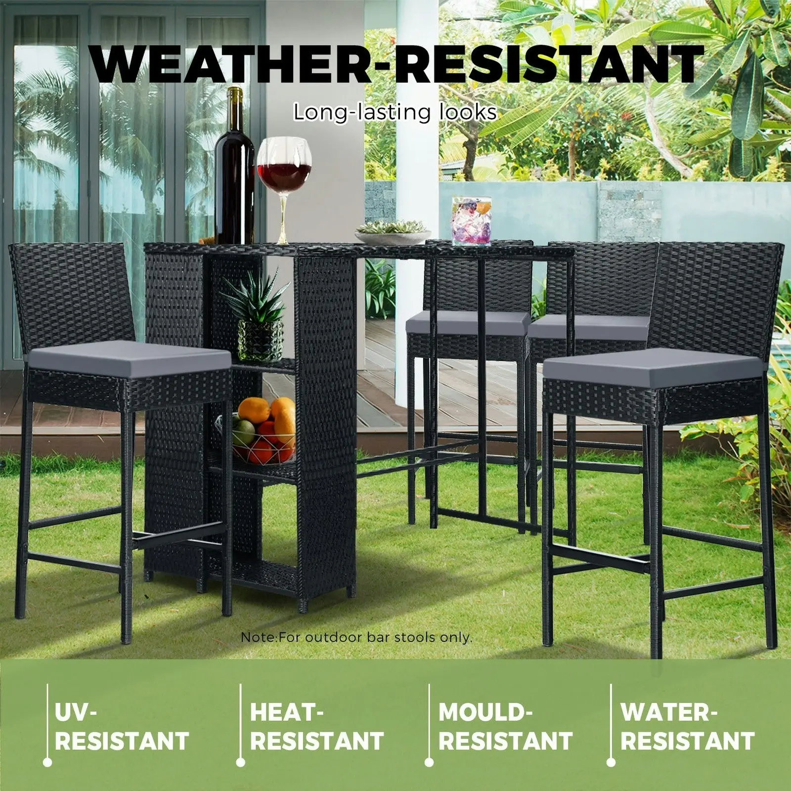 Livsip Garden Bar Stools Rattan Dinning Chairs Cafe Outdoor Patio Chairs 4X