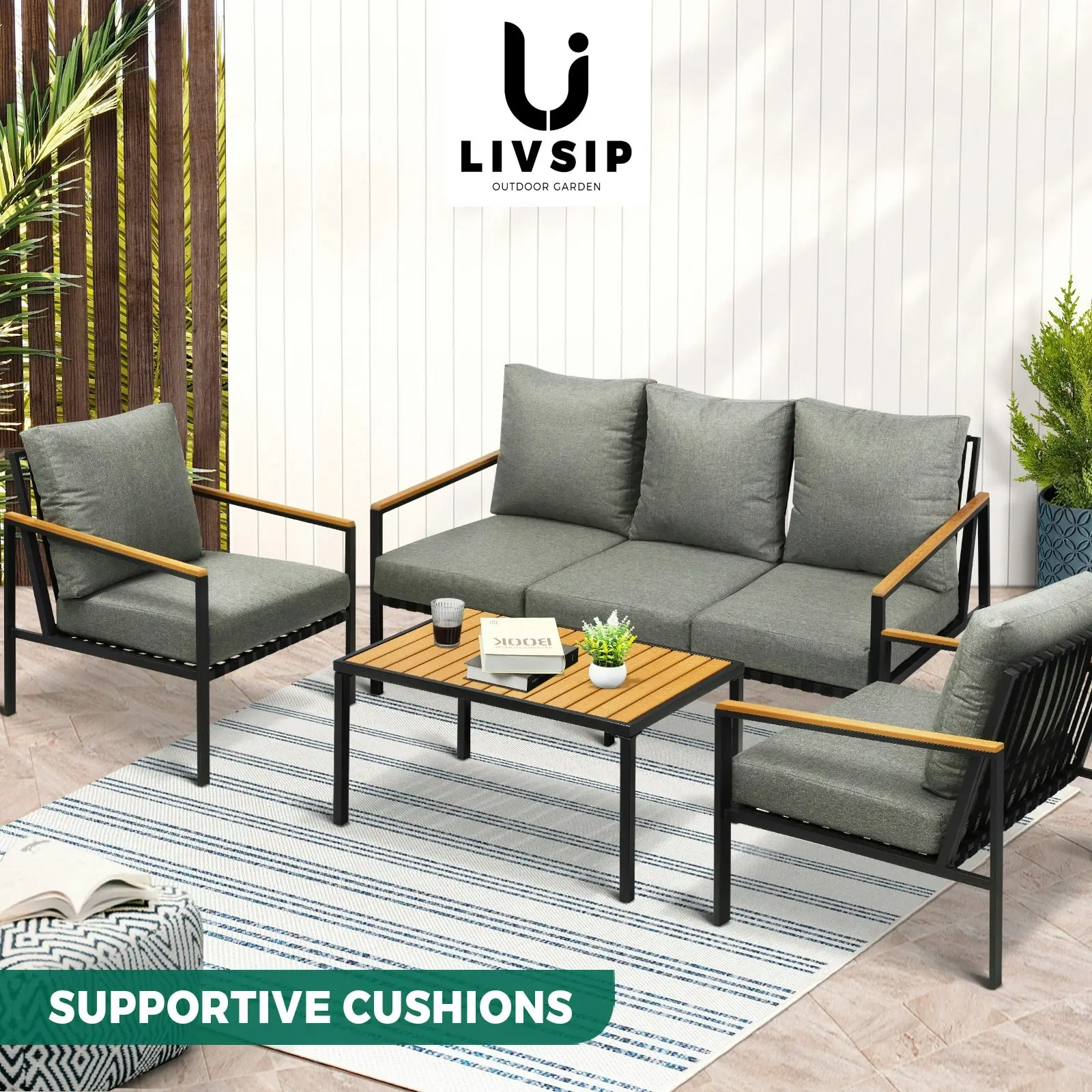 Livsip Outdoor Lounge Sofa Set Patio Furniture Dining Table Chairs Garden