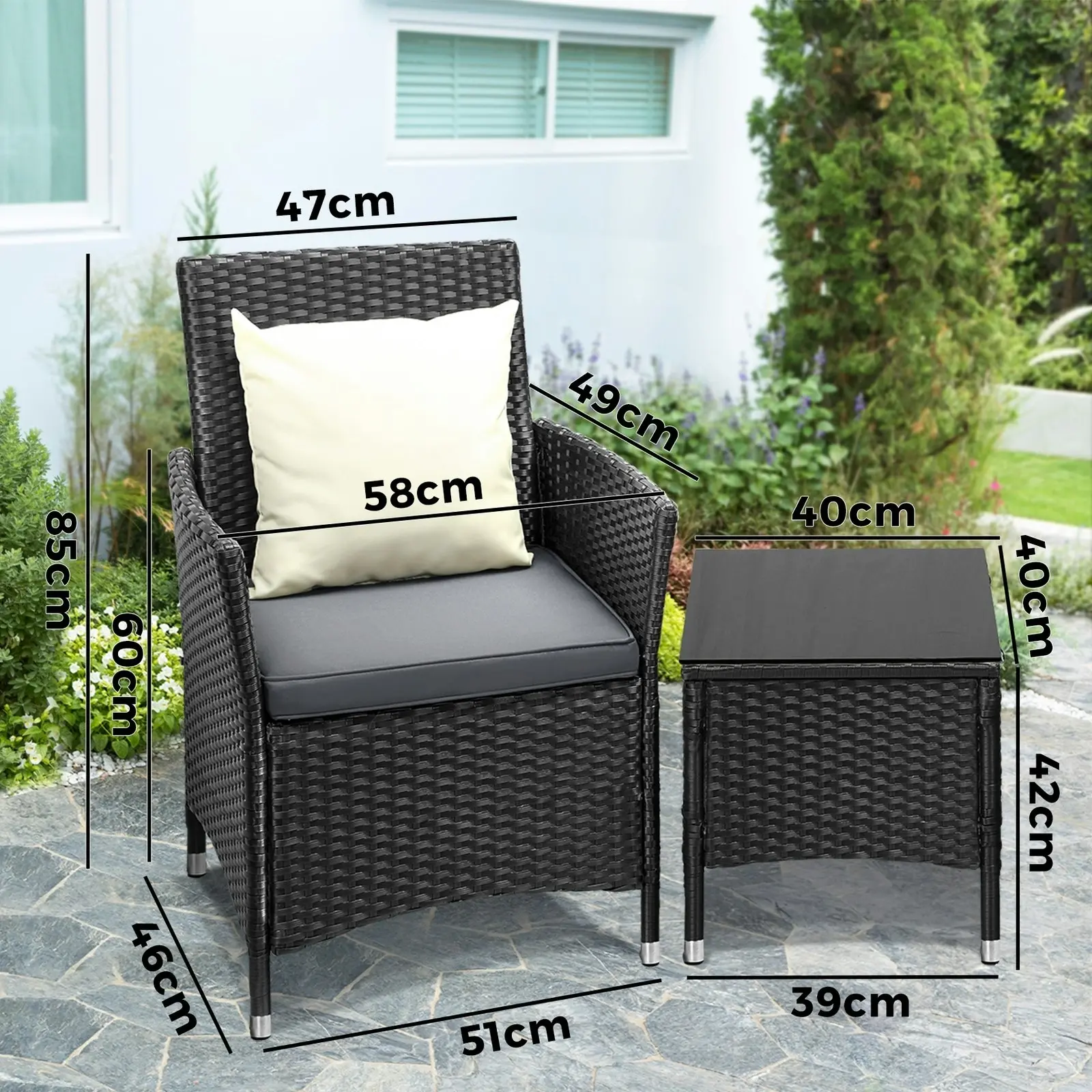 Livsip Outdoor Furniture 3 Piece Wicker Bistro Set Patio Chairs Table Garden