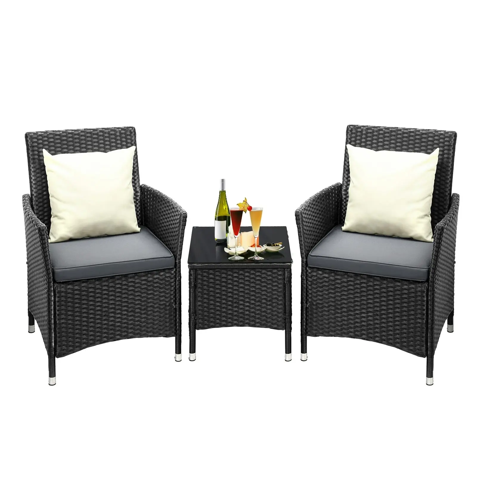 Livsip Outdoor Furniture 3 Piece Wicker Bistro Set Patio Chairs Table Garden