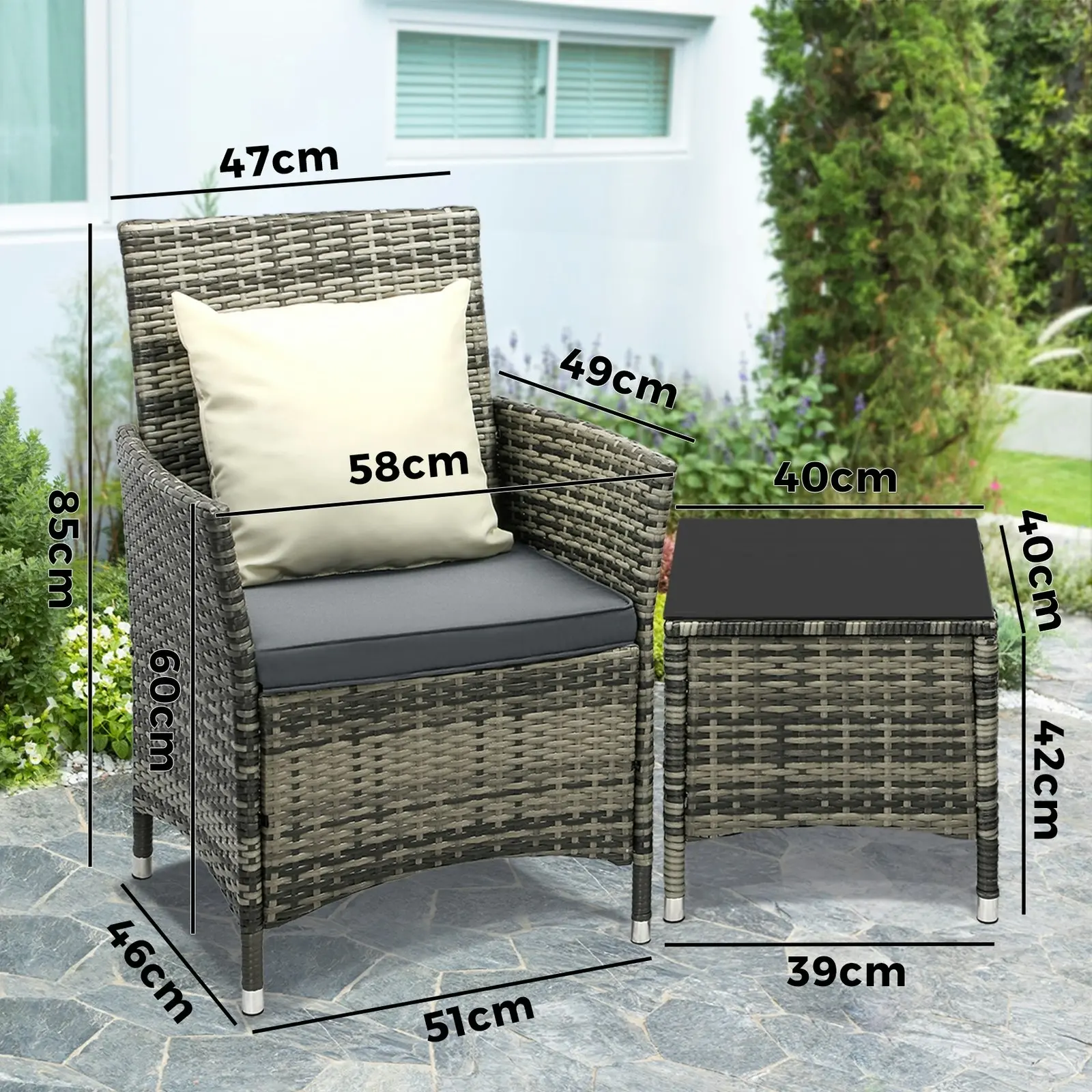 Livsip Outdoor Furniture Setting 3 Piece Wicker Bistro Set Patio Chairs Table