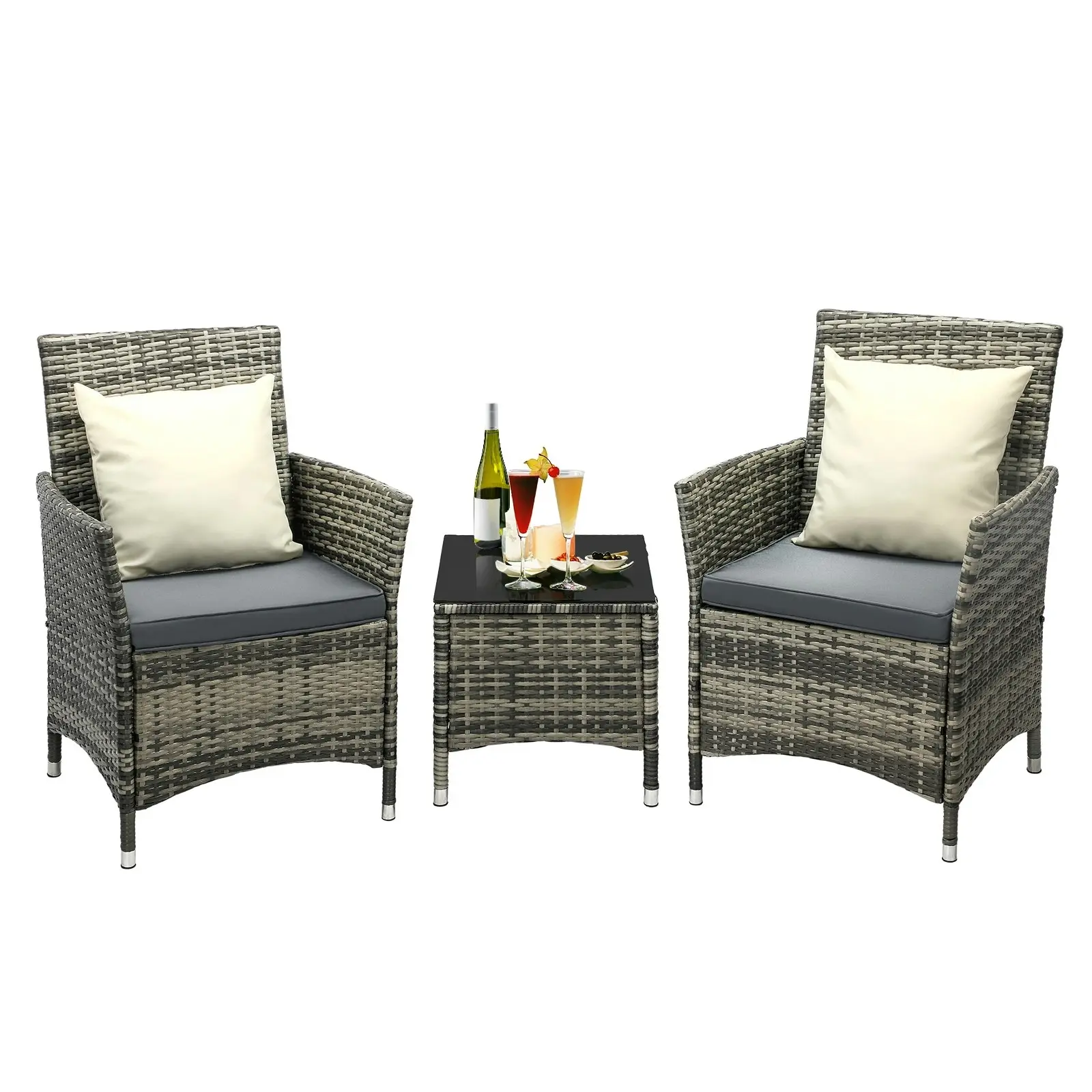 Livsip Outdoor Furniture Setting 3 Piece Wicker Bistro Set Patio Chairs Table