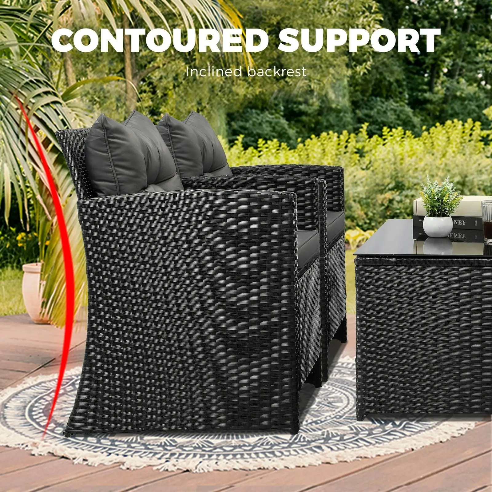 Livsip Outdoor Furniture 4 Piece Wicker Sofa Chair Table Dining Lounge Set