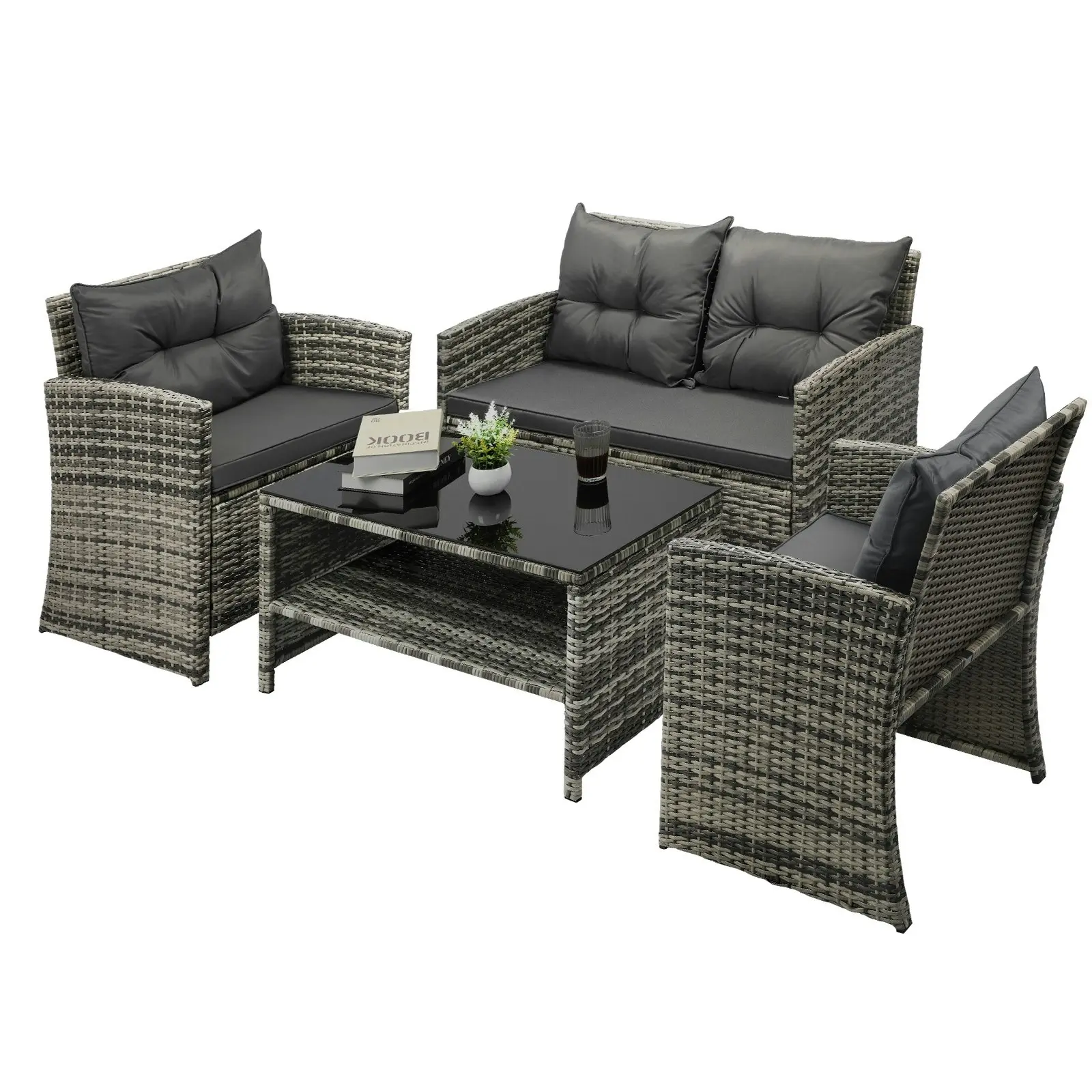 Livsip Outdoor Lounge Set Patio Furniture Dining Chairs Wicker Table 4 Piece