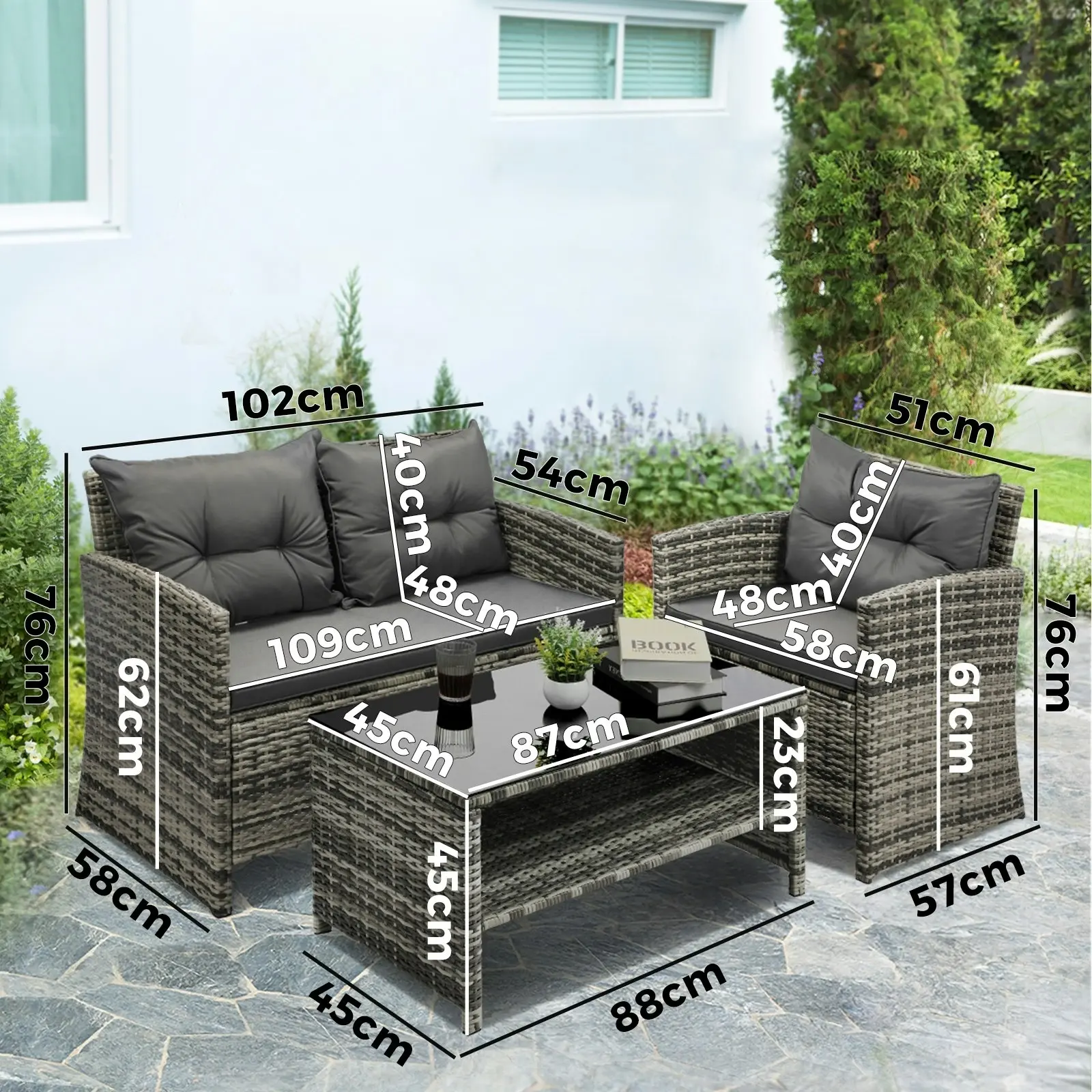 Livsip Outdoor Lounge Set Patio Furniture Dining Chairs Wicker Table 4 Piece