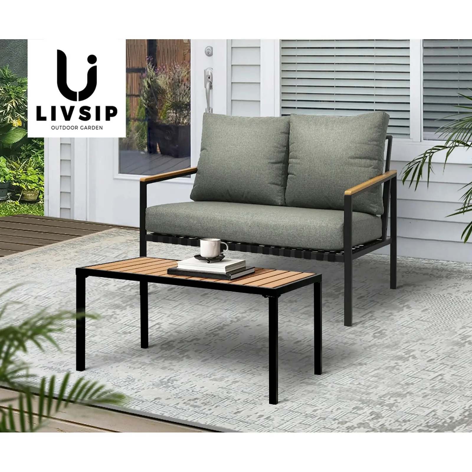 Livsip Outdoor Furniture 2-Piece Dining Set Lounge Patio Chairs Table Setting