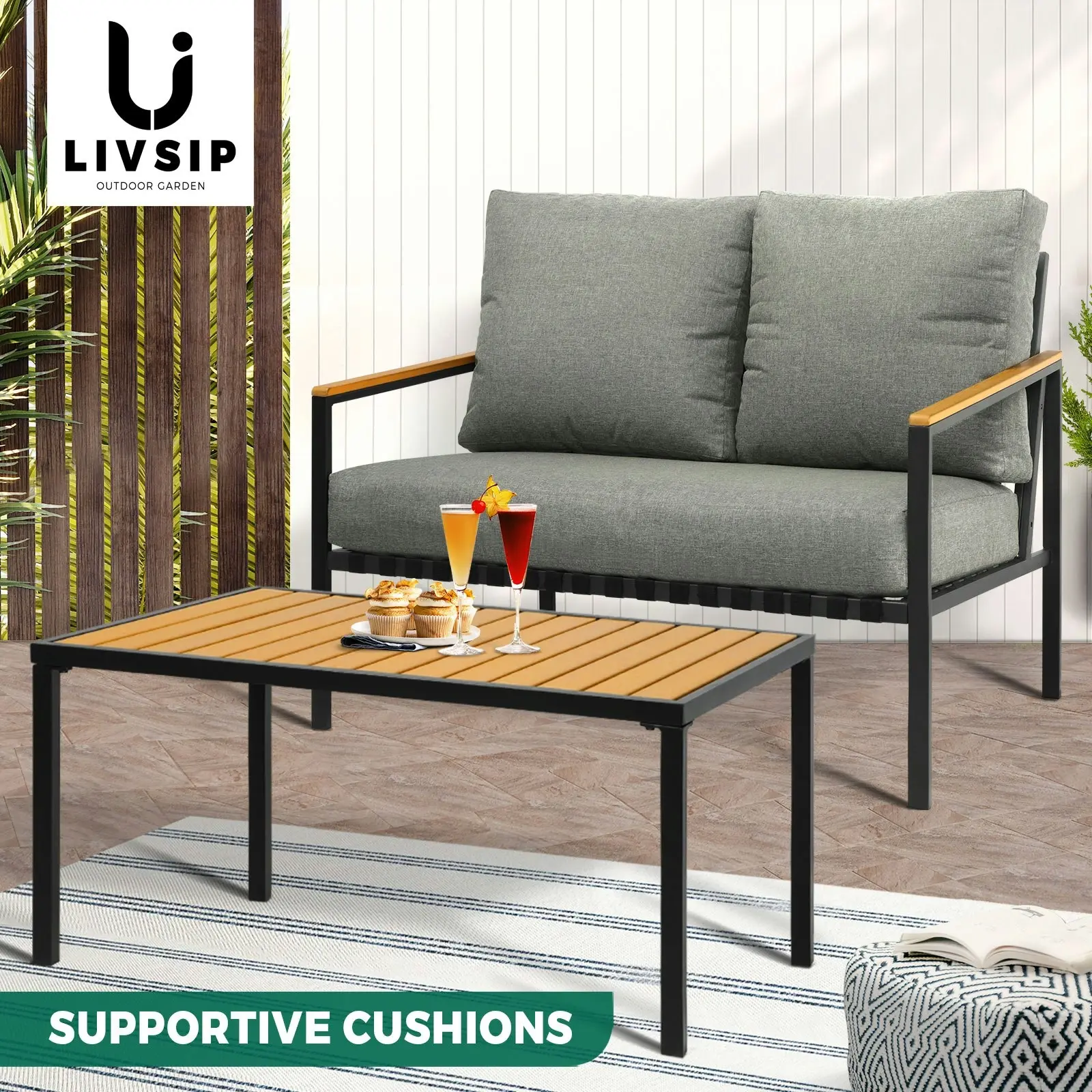 Livsip Outdoor Furniture 2-Piece Dining Set Lounge Patio Chairs Table Setting