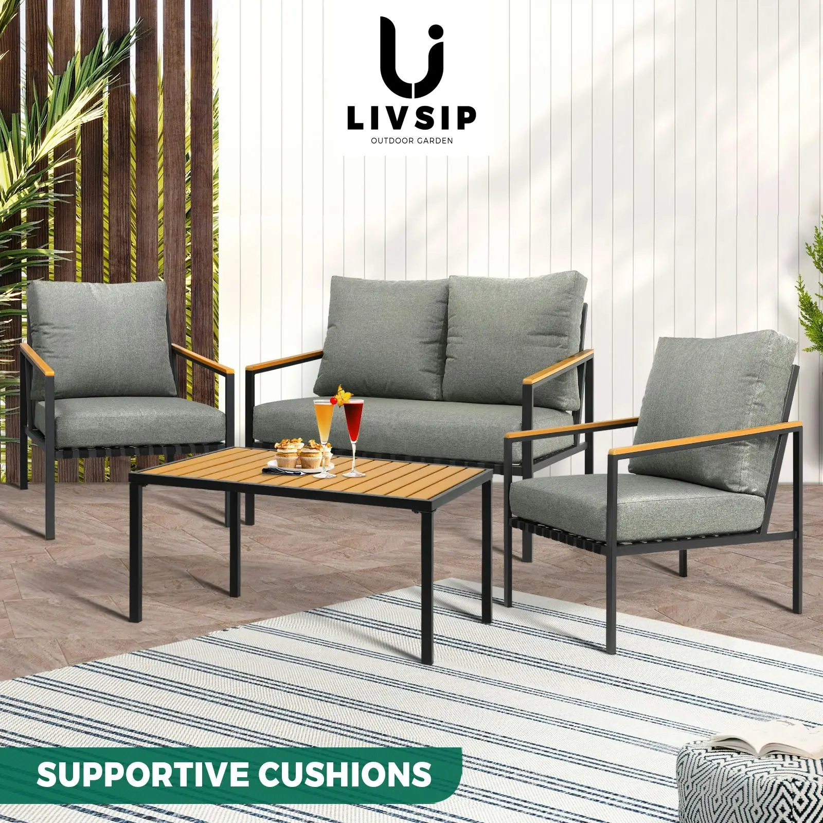 Livsip Outdoor Furniture 4-Piece Setting Bistro Set Dining Chairs Patio Setting