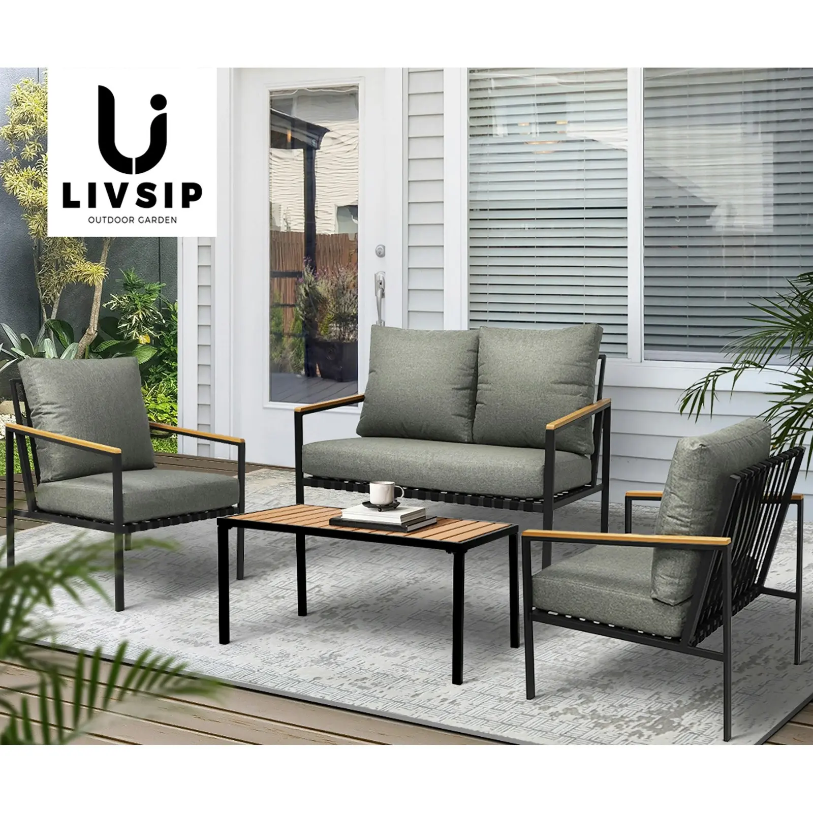 Livsip Outdoor Furniture 4-Piece Setting Bistro Set Dining Chairs Patio Setting